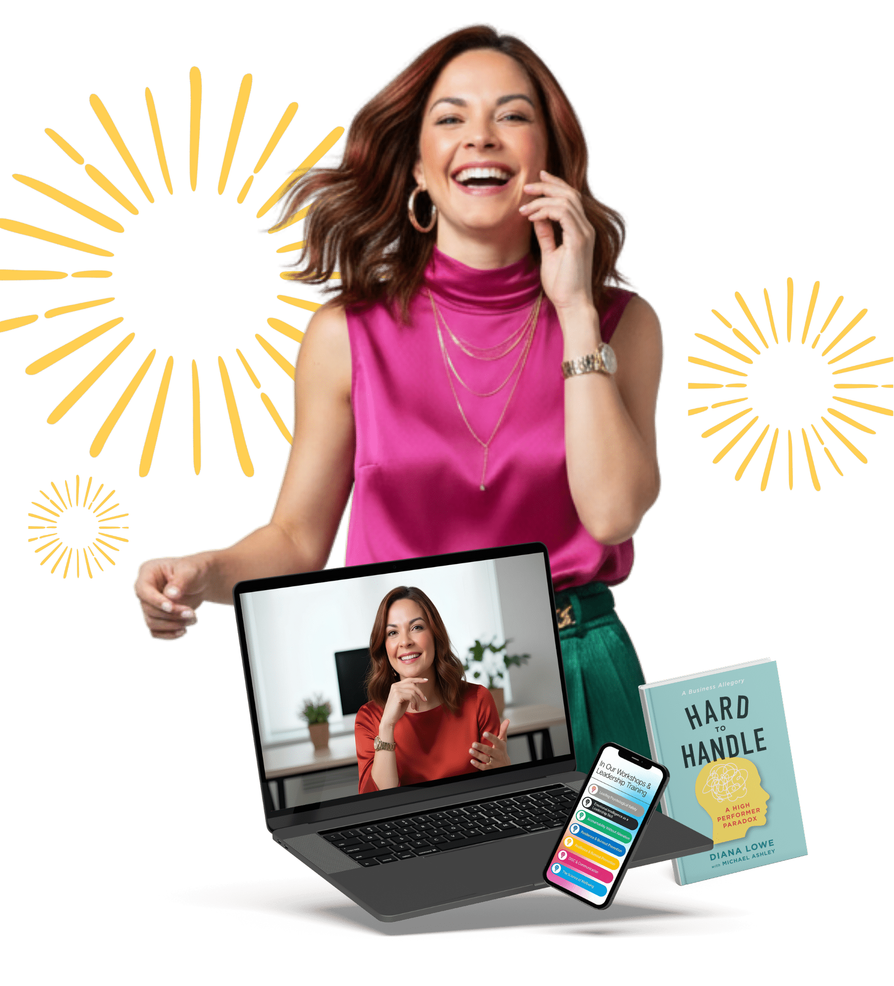 Diana Lowe executive coach and author promoting Hard to Handle leadership book, online coaching programs, and emotional intelligence training for high-performing professionals